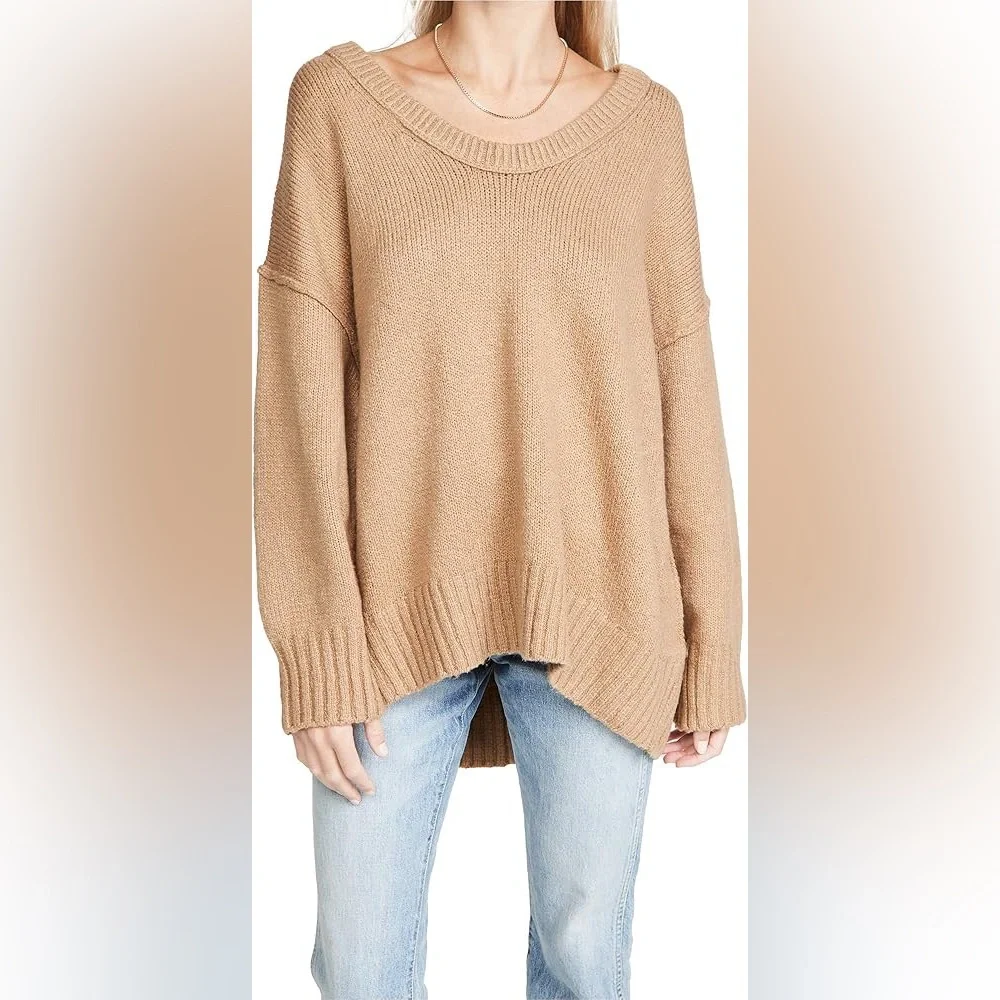 Free People Brookside Tunic Sweater Camel Tan Knit Oversized Sweater